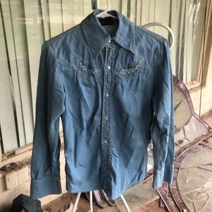 BRITTANIA 1970’s DENIM PEARL SNAP SHIRT M